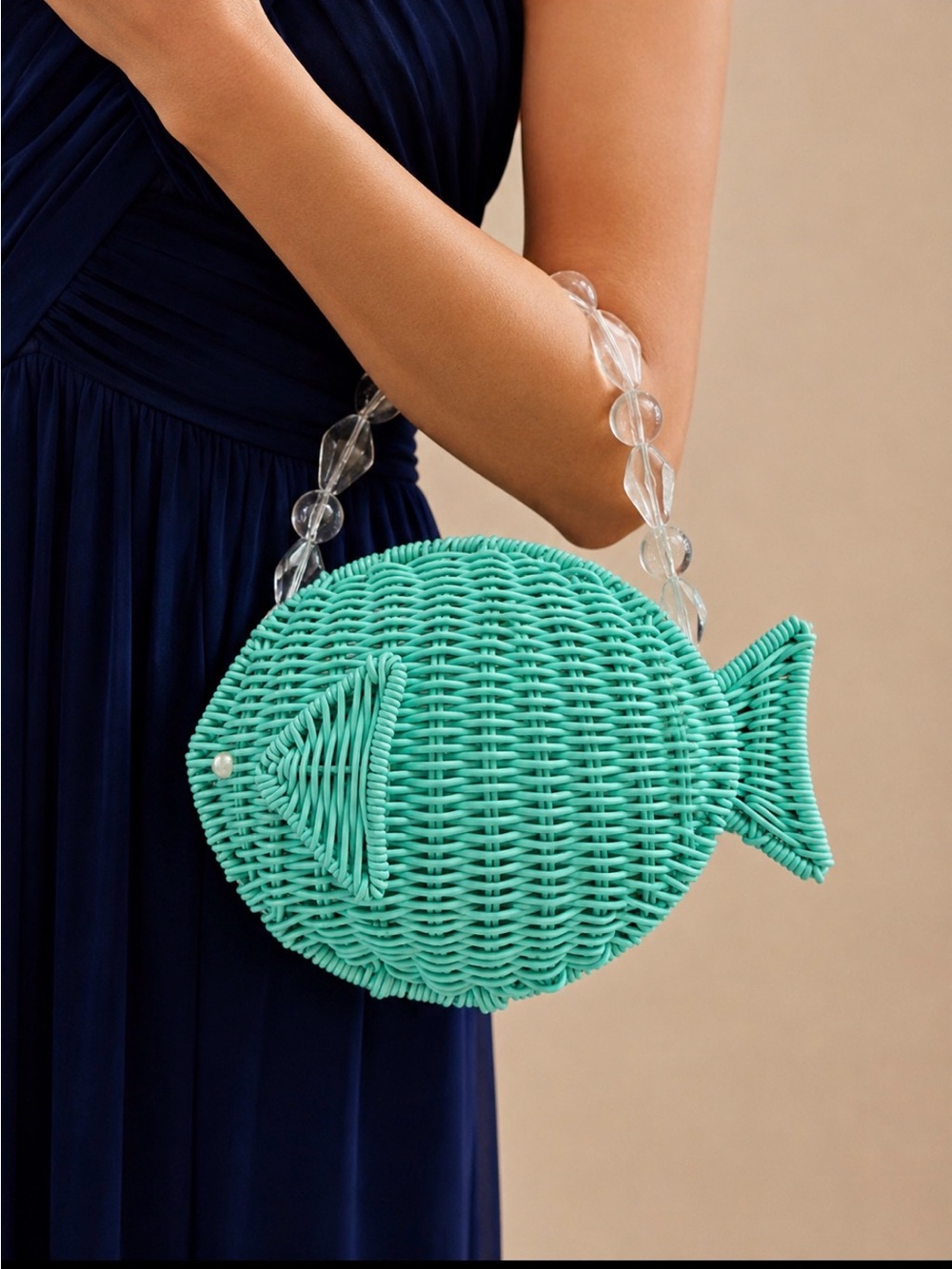 Tommy Bahama Turquoise Fish Wicker Bag Lucite Handle NWT Coastal Purse